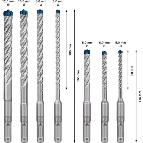 7dílná sada vrtáků do kladiv EXPERT SDS plus-7X, 5/6/6/8/8/10/12 mm BOSCH 2608900195