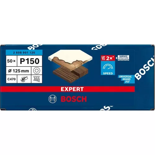 Brusné papíry EXPERT C470 s 8 otvory pro excentrické brusky 125 mm, P150, 50 ks BOSCH 2608901120