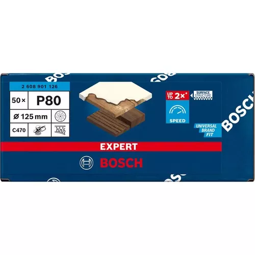 Brusný papír EXPERT C470 s více otvory pro vibrační brusky 125 mm, G 80 50 ks BOSCH 2608901126