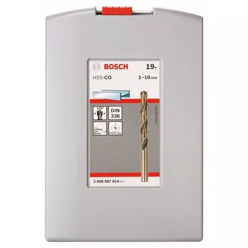 19dílná sada spirálových vrtáků do kovu HSS-Co, ProBox, DIN 338 (kobaltová slitina) 1–10 mm BOSCH 2608587014