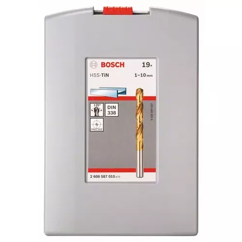 19 dílná sada spirálových vrtáků do kovu HSS-TiN (titanový povrch), ProBox, 1–10 mm BOSCH 2608587015