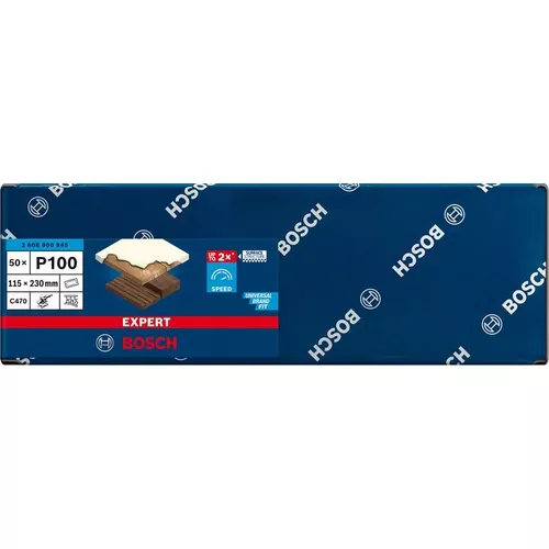 Brusné papíry EXPERT C470 se 14 otvory pro vibrační brusky 115 × 230 mm, P100, 50 ks BOSCH 2608900945