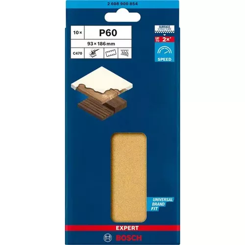 Brusné papíry EXPERT C470 s 8 otvory pro vibrační brusky 93 × 186 mm, P60, 10 ks BOSCH 2608900854