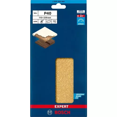 Brusný papír EXPERT C470 se 14 otvory pro vibrační brusky 115 × 230 mm, G 40, 10 ks BOSCH 2608900860