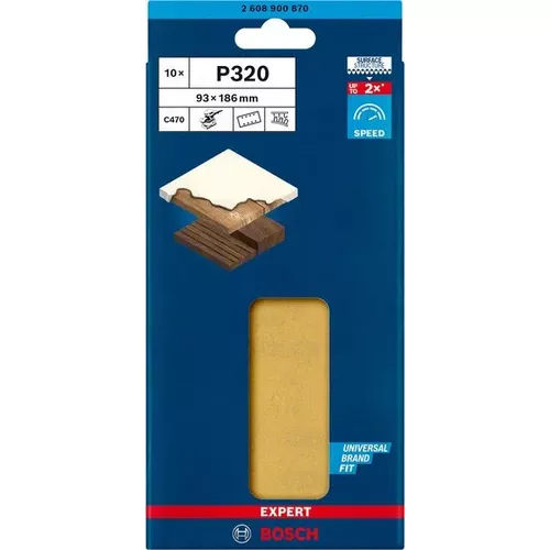 Brusný papír EXPERT C470 s 8 otvory pro vibrační brusky 93 × 186 mm, G 320, 10 ks BOSCH 2608900870