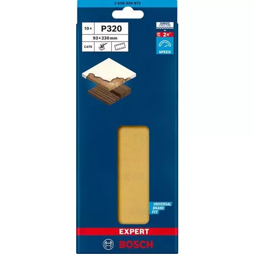 Brusné papíry EXPERT C470 s 8 otvory pro vibrační brusky 93 × 230 mm, P320, 10 ks BOSCH 2608900872