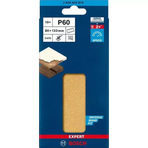 Brusné papíry EXPERT C470 s 8 otvory pro vibrační brusky 80 × 133 mm, P60, 10 ks BOSCH 2608900878