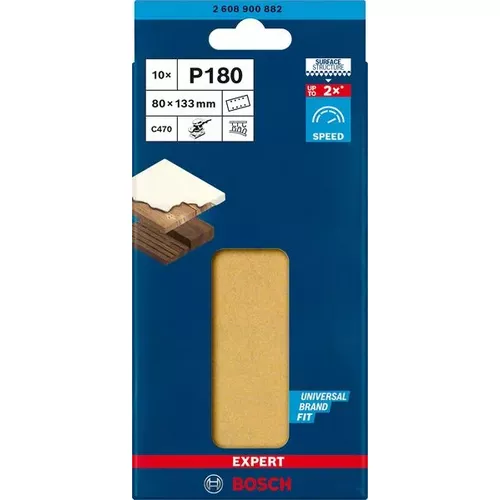 Brusné papíry EXPERT C470 s 8 otvory pro vibrační brusky 80 × 133 mm, P180, 10 ks BOSCH 2608900882