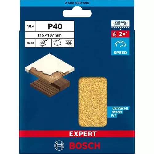 Brusný papír EXPERT C470 se 6 otvory pro vibrační brusky 115 × 107 mm, G 40, 10 ks BOSCH 2608900890