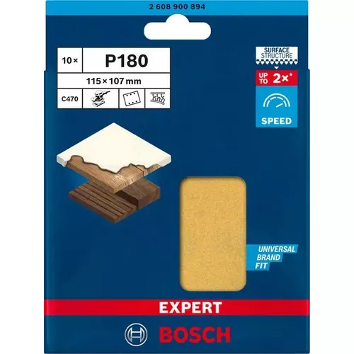 Brusné papíry EXPERT C470 se 6 otvory pro vibrační brusky 115 × 107 mm, P180, 10 ks BOSCH 2608900894