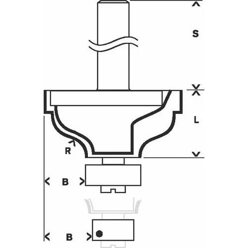 Fréza na tvorbu hran A, 8 mm, R1 4,8 mm, B 11 mm, L 14,3 mm, G 57 mm BOSCH 2608628393