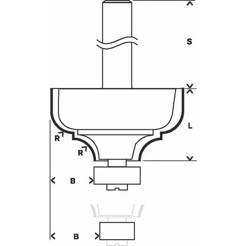 Fréza na tvorbu hran C, 8 mm, R1 4,8 mm, B 9,5 mm, L 14 mm, G 57 mm BOSCH 2608628396