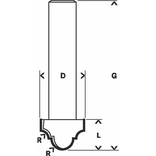 Fréza na tvorbu hran H, 8 mm, R1 2,4 mm, D 12,7 mm, L 12,4 mm, G 46 mm BOSCH 2608628398