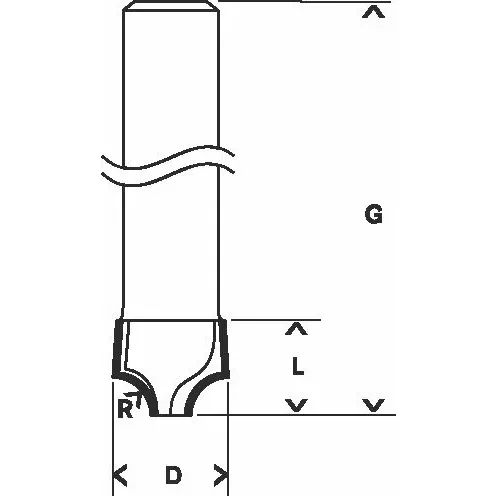 Podvalková fréza, 8 mm, R1 3,2 mm, D 9,5 mm, L 10,2 mm, G 41 mm  BOSCH 2608628405