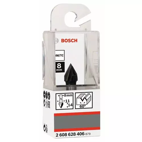 Drážkovací fréza tvaru V, 8 mm, D1 11 mm, L 14 mm, G 45 mm, 60° BOSCH 2608628406