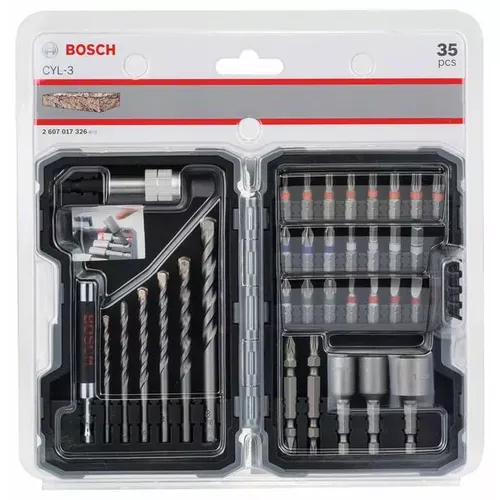 35dílná sada spirálových vrtáků CYL-3 a šroubovacích nástavců Extra Hard, PH, PZ, SL, H, T BOSCH 2607017326