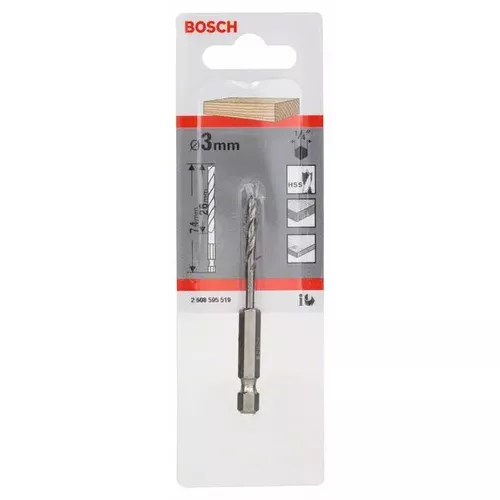 Spirálový vrták do dřeva s šestihrannou stopkou 1/4" BOSCH 2608595519