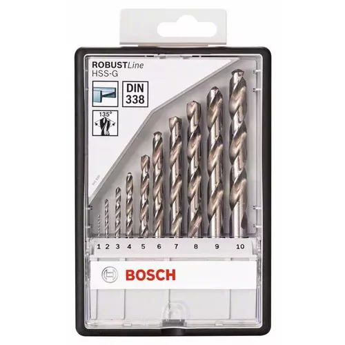 Sada spirálových vrtáků do kovu HSS-G, Robust Line, 135° 1–10 mm, 10 kusů BOSCH 2607010535