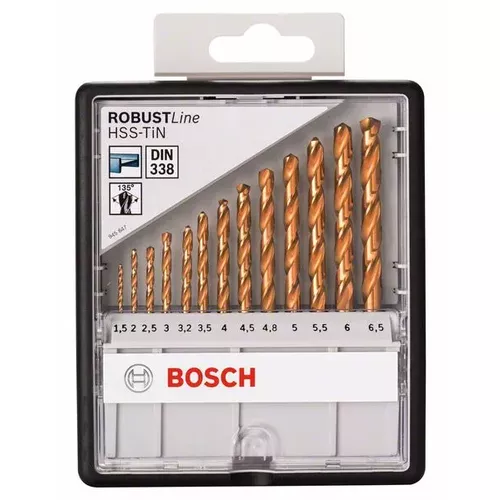 Sada spirálových vrtáků do kovu HSS-TiN, Robust Line, 135° 1,5–6,5 mm, 13 kusů BOSCH 2607010539