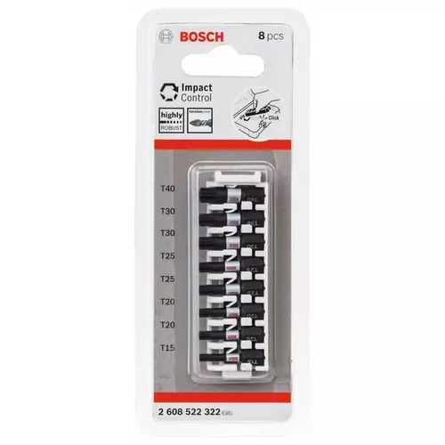 8dílná souprava nástavců Impact Control, 1×T15;2×T20;2×T25;2×T30;1×T40 BOSCH 2608522322