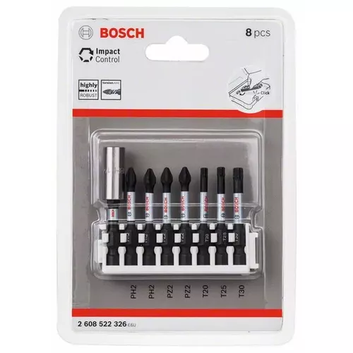 8dílná souprava nástavců Impact Control Power Bit, 2×PH2;2×PZ2;1×T20;1×T25;1×T30 BOSCH 2608522326