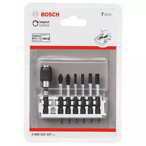 Souprava šroubovacích nástavců Impact Control, 7 kusů, 1×PH2;1×PZ2;1×T15;1×T20;1×T25;1×T30 BOSCH 2608522327