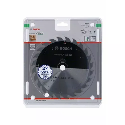 Pilový kotouč Standard for Wood pro akumulátorové pily 184 × 1,6/1,1 × 16 T24 BOSCH 2608837698