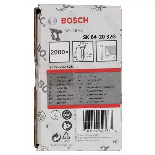 Hřeb se zápustnou hlavou SK64 20G BOSCH 2608200528