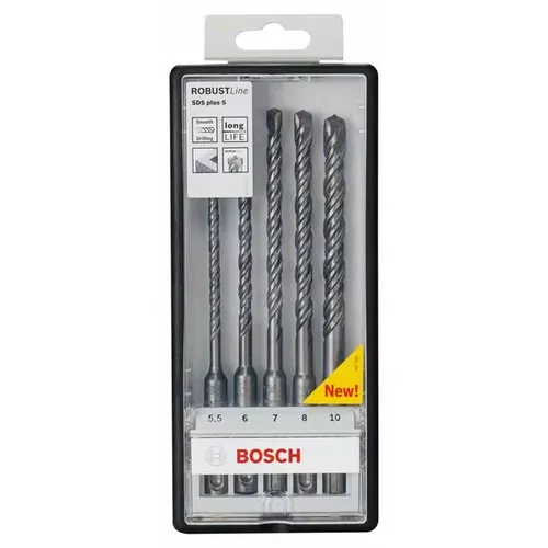 5dílná sada spirálových vrtáků do kladiv Robust Line SDS plus-5, 5,5–10 mm BOSCH 2607019929