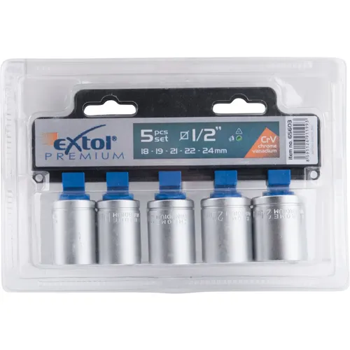 Hlavice nástrčné, sada 5ks, 1/2", crv EXTOL PREMIUM 65603