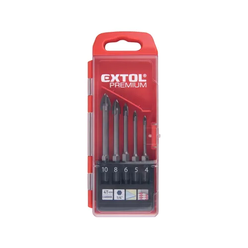 Vrtáky na sklo a keramiku karbidové, sada 5ks, o 4-5-6-8-10mm EXTOL PREMIUM 8801899