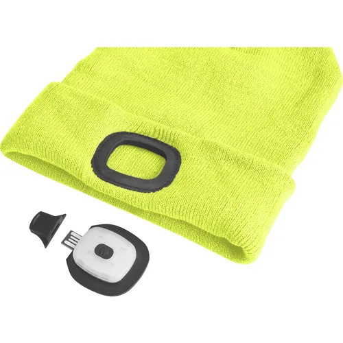 Čepice s čelovkou 4x45lm, usb nabíjení, fluorescentní žlutá, univerzální velikost, 73% acryl a 27% polyester EXTOL LIGHT 43194