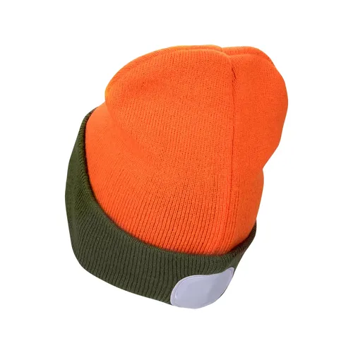 Čepice s čelovkou 4x45lm, usb nabíjení, fluorescentní oranžová/khaki zelená, oboustranná, univerzální velikost, 100% acryl EXTOL LIGHT 43460