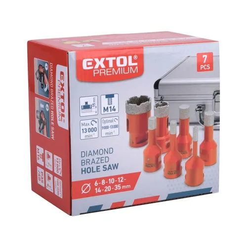 Sada 7ks vykružovacích diamantových korunek, o 6-8-10-12-14-20-35mm, závit m14 EXTOL PREMIUM 8802991