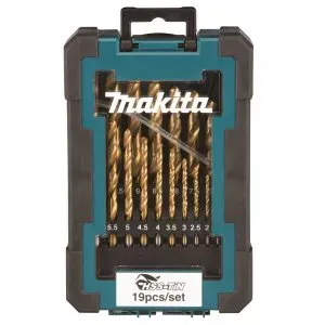 Makita D-72229-10 sada vrtáků s válcovou stopkou do kovu HSS-TiN 19 ks v plastové krabičce, 10 ks bal