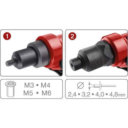 Kleště nýtovací s otočnou hlavou combo, pro nýt. matice m3-m6 a trhací nýty 2,4-4,8mm EXTOL PREMIUM 4770628