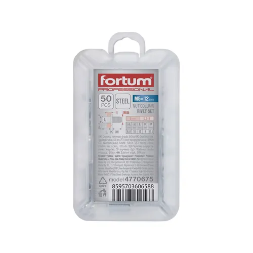 Šrouby nýtovací ocelové sada 50ks, m5x12mm FORTUM 4770675