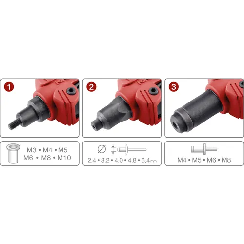 Kleště nýtovací pákové combo-3f, pro nýt. matice m3-m10, nýt. šrouby m4-m8, trhací nýty 2,4-6,4mm FORTUM 4770639