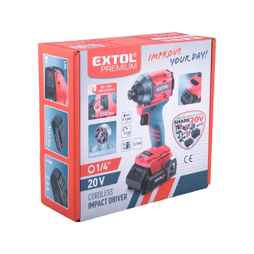 Utahovák rázový 1/4" aku share20v, brushless, bez baterie a nabíječky EXTOL PREMIUM 8891815