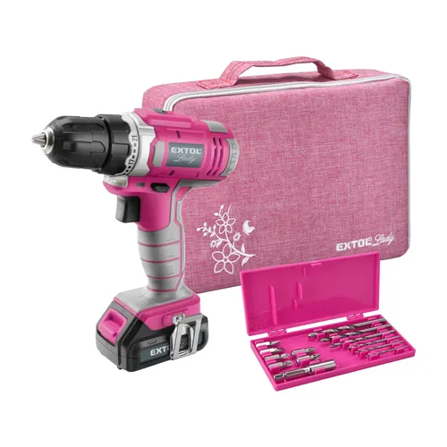 Vrtací šroubovák aku, růžový, 12v li-ion, 1300mah, v tašce, extol lady EXTOL LIGHT 402401