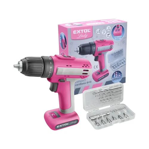 Vrtací šroubovák aku, růžový, 12v li-ion, 1500mah, extol lady EXTOL LIGHT 402402