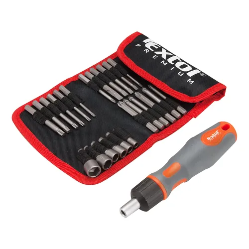 Kosmetiké pošk. šroubovák ráčnový s hroty, sada 25ks, (-) 3-4-5-6-7x65mm, ph 0-1-2-3x65mm, pz 1-2-3x65mm, t 10-15-20-25-27-30x65mm, crv, EXTOL PREMIUM 8819102-R1