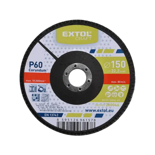 Zrušeno! nahrazeno výrobkem 8803483 kotouč lamelový šikmý korundový, p60, o 150mm EXTOL CRAFT 260046