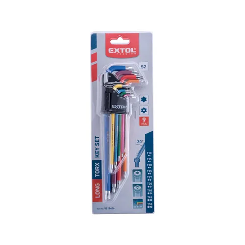 L-klíče torx prodloužené barevné, sada 9ks, s kuličkou, t10-50, s2 FORTUM 8819416