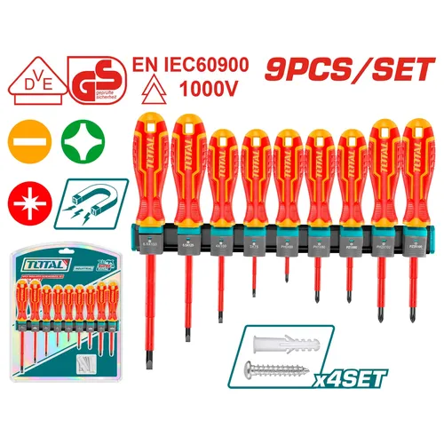 Šroubováky elektrikářské 1000v, vde, sada 9ks, industrial TOTAL THTIS596