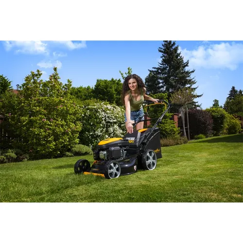 Riwall PRO RPM 5155 PRO multifunkční travní sekačka 4 v 1 s benzinovým motorem a pojezdem
