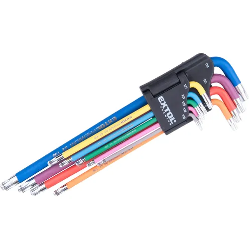 L-klíče torx prodloužené barevné, sada 9ks, s kuličkou, t10-50, s2, fortum EXTOL PREMIUM 8819416