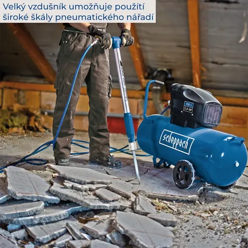 Scheppach HC 120 DC olejový dvouválcový kompresor 10 bar se vzdušníkem 100 l
