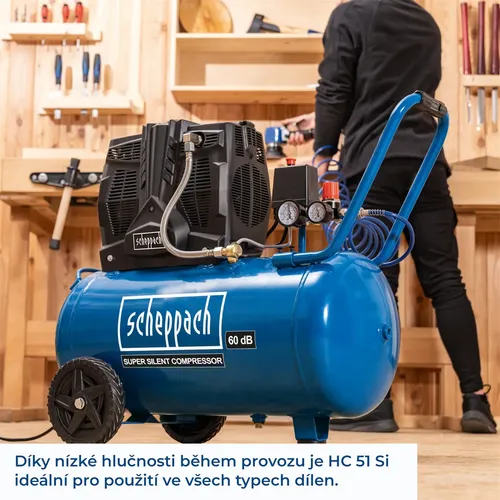Scheppach HC 51 Si tichý bezolejový dvouválcový kompresor 50 l