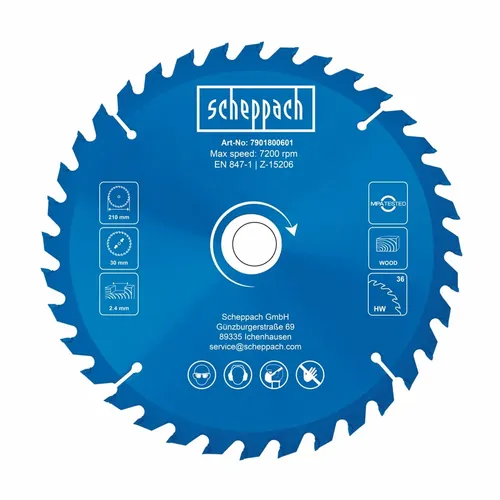 Scheppach Pilový kotouč TCT ( 210 x 30 x 2,4 mm, 36 Z ) pro PL 75 / HS 81 S / HS 80 / HM 210 L